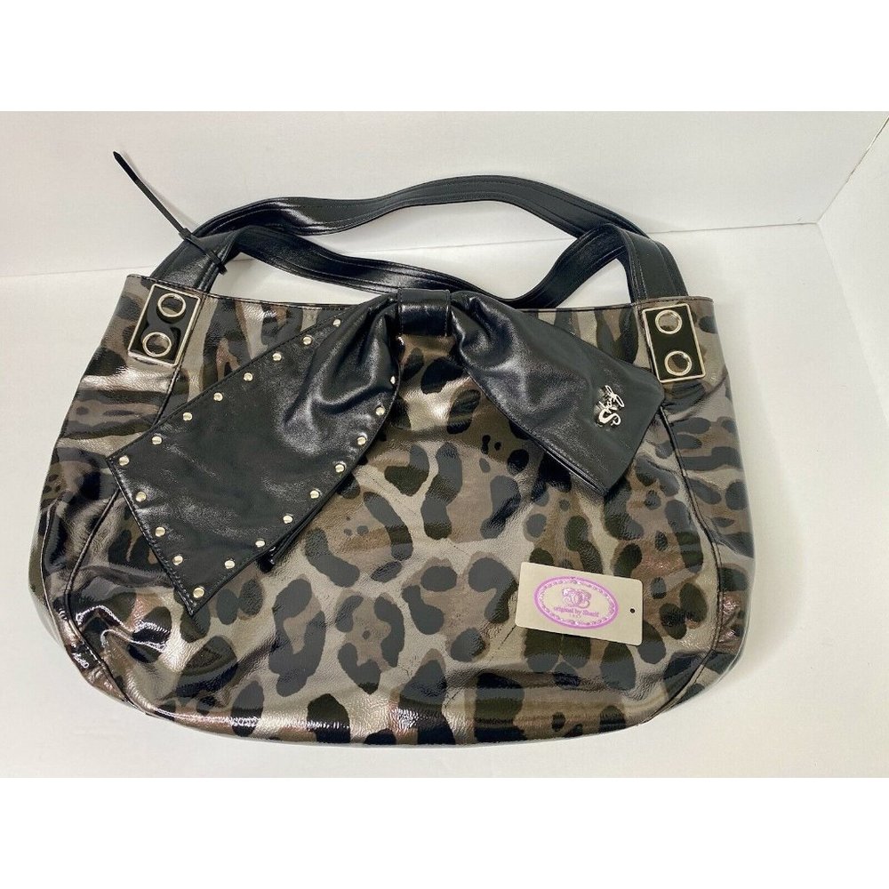 Sharif Original 1827 Shoulder Tote Bag Purse Black Cheetah Print Bow